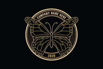Circular Elegant Luxury Golden Butterfly Insect Badge Emblem Label Logo Design Inspiration