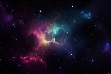 Obraz na płótnie Canvas A galaxy filled with colorful stars and nebulae, surrounded by a dark and mysterious outer space. background Generative AI