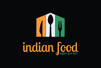Spoon Fork Knife with Indian Flag Color for Food Restaurant Logo Design