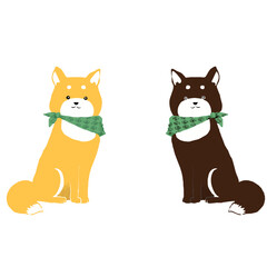 お座りをした赤柴と黒柴のイラスト