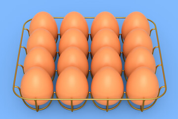 Farm raw organic brown eggs for morning breakfast in metal tray