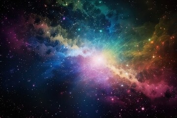 Naklejka premium A galaxy filled with colorful stars and nebulae, surrounded by a dark and mysterious outer space. background Generative AI