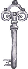 Watercolor retro style key illustration. Hand drawn vintage key  clipart