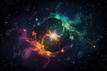 A galaxy filled with colorful stars and nebulae, surrounded by a dark and mysterious outer space. background Generative AI
