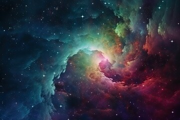 Naklejka premium A galaxy filled with colorful stars and nebulae, surrounded by a dark and mysterious outer space. background Generative AI