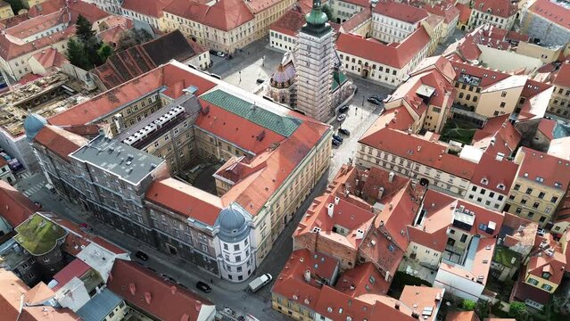 Aerial view of the center of Zagreb recorded by dron in 4k.
