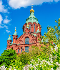 Fototapeta na wymiar Uspenski Cathedral (Uspenskin katedraali) in Helsinki, Finland