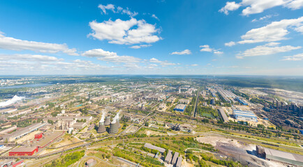 Fototapeta na wymiar Lipetsk, Russia. Metallurgical plant. Blast furnaces. City view in summer. Sunny day. Aerial view