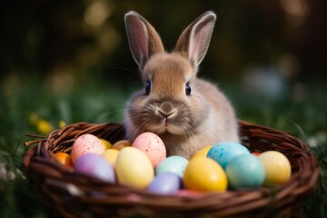 Bunny with Easter basket eggs