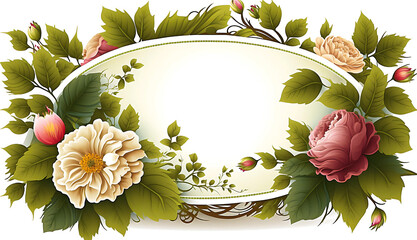 Floral border, Round floral frame, Floral wreath, made entirely out of flowers and leaves using generative art