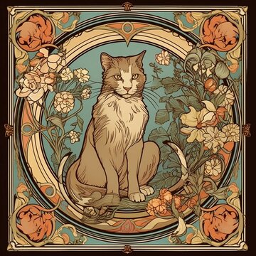AI generated Alfons Mucha style cat