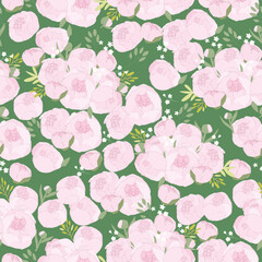 Vector seamless pattern with pink peony graphic style in vintage colors