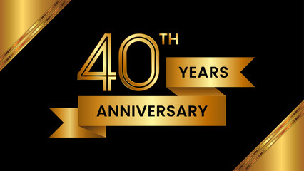 40th Anniversary. Anniversary template design with number and golden ribbon. Logo Vector Template