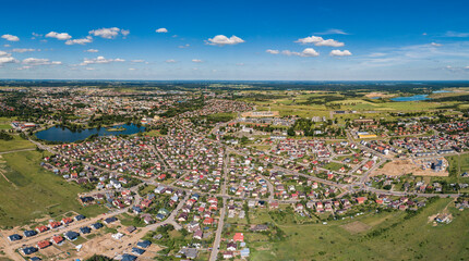 City drone aerial panorama - summertime in Poland, Suwałki, drone photo