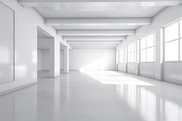 Illustration of an Empty White Room with Abundant Natural Light from Multiple Windows. Generative AI