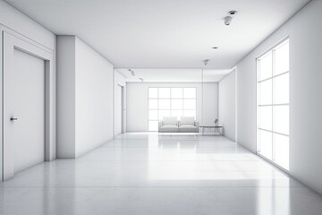 Minimalist White Room with Natural Light and Modern Furniture. Generative AI
