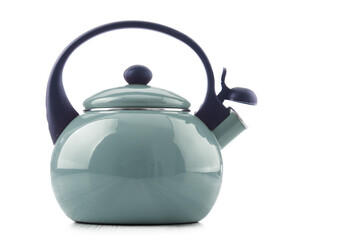 Traditional stainless steel stovetop kettle with whistle