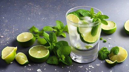 Fototapeta premium A Refreshing Drink With Lime and Mint Infusions. 