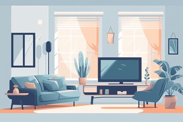 cozy living room with comfortable seating and a television. Generative AI