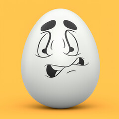 Farm white painted egg with expressions and funny face on yellow background