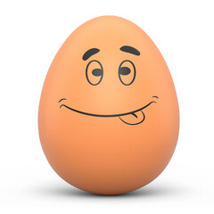 Farm brown painted egg with expressions and funny face on white background
