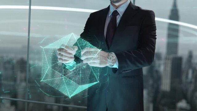 Businessman with Artificial Intelligence everywhere hologram concept
