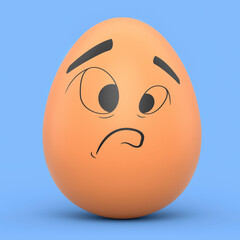 Farm brown painted egg with expressions and funny face on blue background