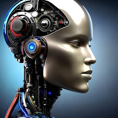 Abstract digital human face. Artificial intelligence concept of big data or cyber security. 3D illustration