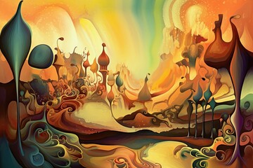 abstract background a surreal dreamscape with fantastical creatures and landscapes that defy logic and reason Generative AI