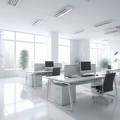 Fototapeta na wymiar Beautiful office in white color.｜Generative AI