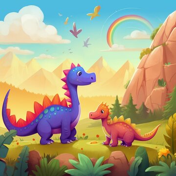 Storybook dinosaur, dino children illustration. Generative AI