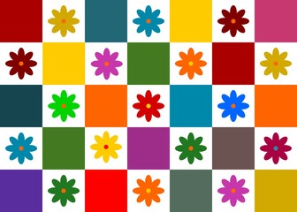 Floral and checkered notebook cover or fabric design.