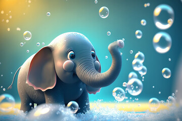 The Little Elephant Chasing Floating Bubbles in Delight
