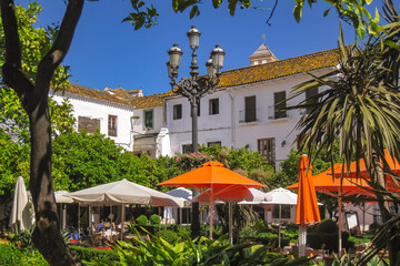 A cafe at the idyllic market place of the noble Marbella in Andalusia, Spain