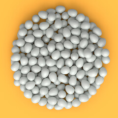 Many farm raw organic white chicken eggs background from local market