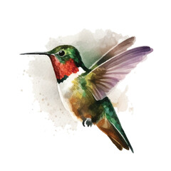 watercolor ruby-throated hummingbird. Vector illustration for greeting cards, invitations, and other printing and web projects.