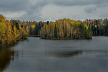 Russia. Republic of Karelia. Autumn colors on the shore of Lake Ladoga near the city of Sortavala.