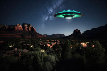 UFO over Sedona, Arizona at night by generative AI