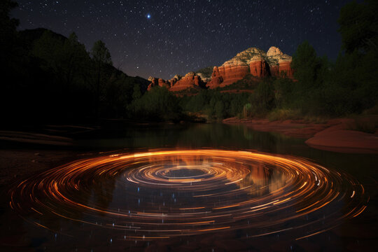 Glowing vortex in Sedona, Arizona at night by generative AI