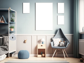 Kids Bedroom Frame Mockup, Template Frame of Childrens Bedroom With Blank Frames