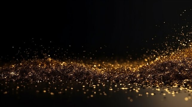 Gold glitter background. Abstract background of gold glitter lights. black background