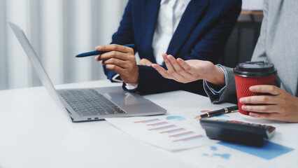 Young Asia female leader business woman coaching new smes bookkeeping audit accounting interview with trainer training business job. © NanSan