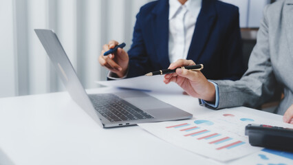 Young Asia female leader business woman coaching new smes bookkeeping audit accounting interview...