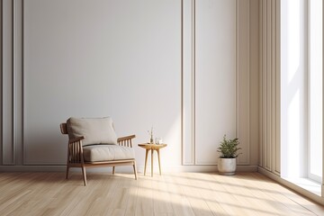 modern and minimalist dining room with a wooden table and chairs. Generative AI