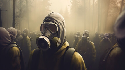 People wearing gas mask. Generative ai.