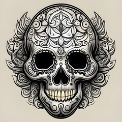 skull vintage engraving style with ornaments