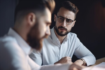 business, people and teamwork concept - close up of two bearded businessmen working at office, Generative AI