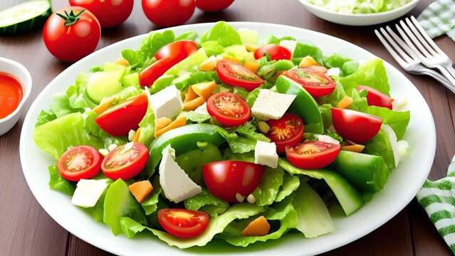 tomato salad with cheese created with Generative AI technology