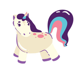 Set of Cute Cartoon Unicorns isolated on a white background.