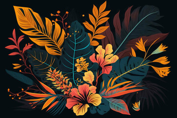 Beautiful tropical flowers. Created with Generative Ai technology.